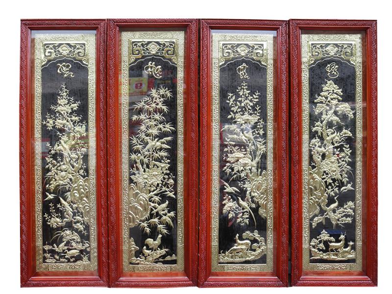 Tranh Tứ Quý Sơn Dầu Mai - Trúc - Cúc - Tùng màu sắc sống động, mang ý nghĩa may mắn và bền vững