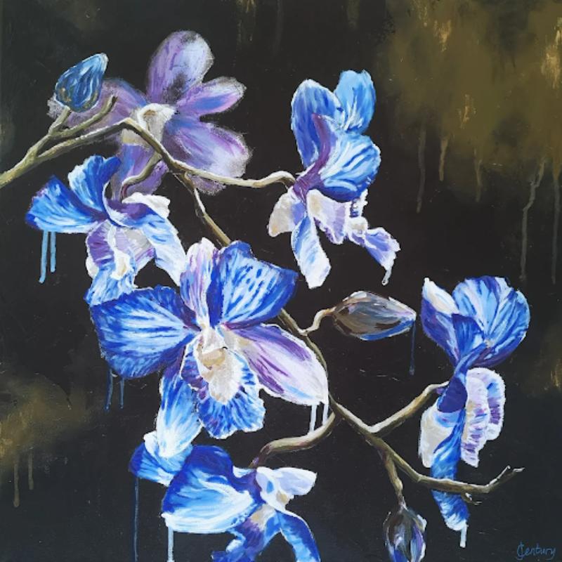 Tranh hoa lan màu xanh