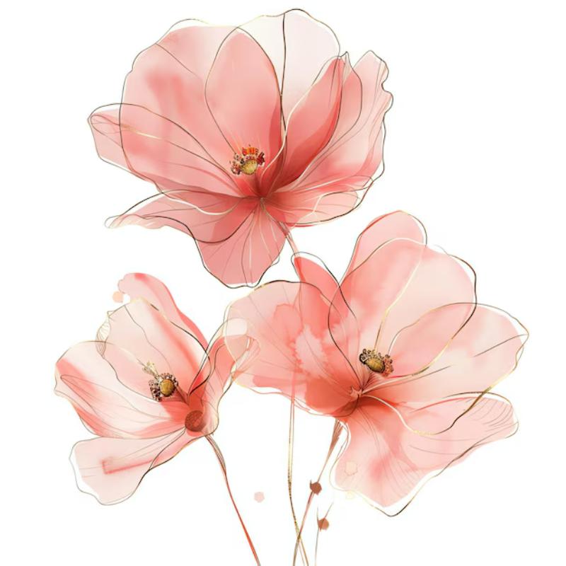 Tranh hoa anh túc màu nước có lớp màu mỏng, trong suốt tạo hiệu ứng mềm mại và tinh tế