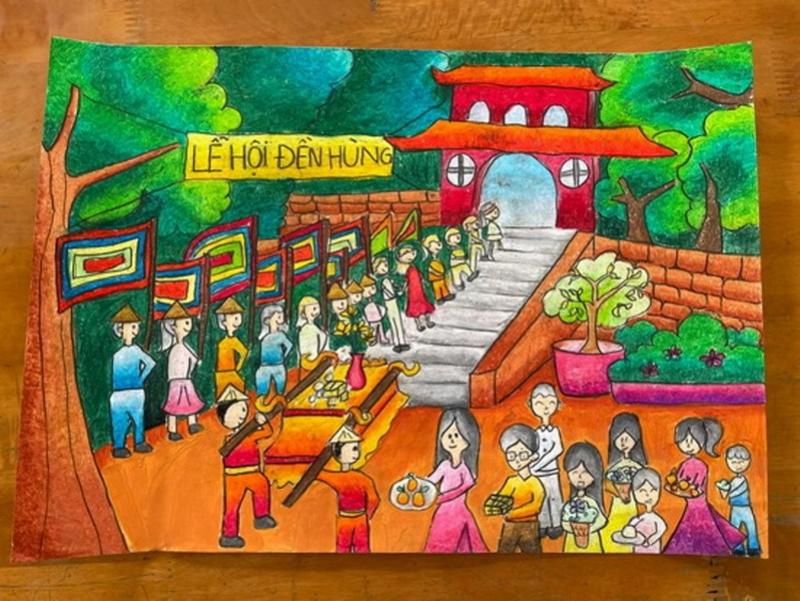 Tranh vẽ Giỗ Tổ Hùng Vương