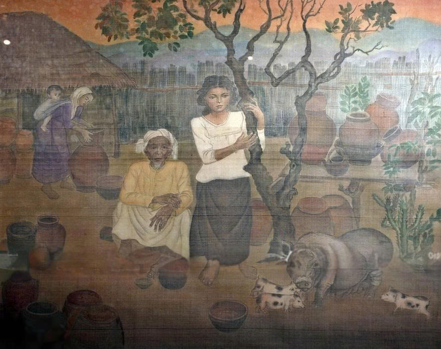 Tác phẩm “Một chiều ở vùng Chăm”, năm 1995, màu nước trên lụa