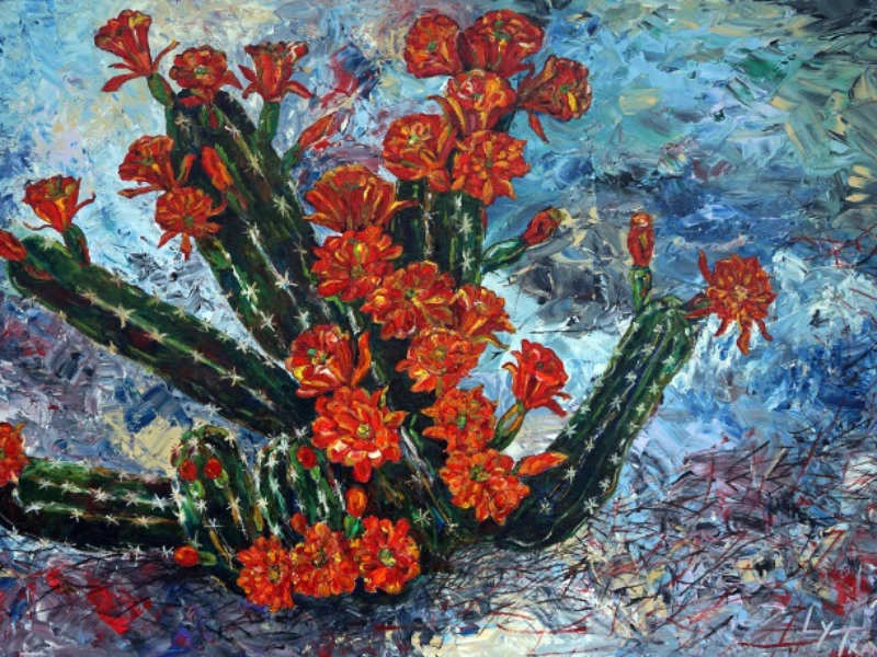 Tranh sơn dầu xương rồng nghệ thuật