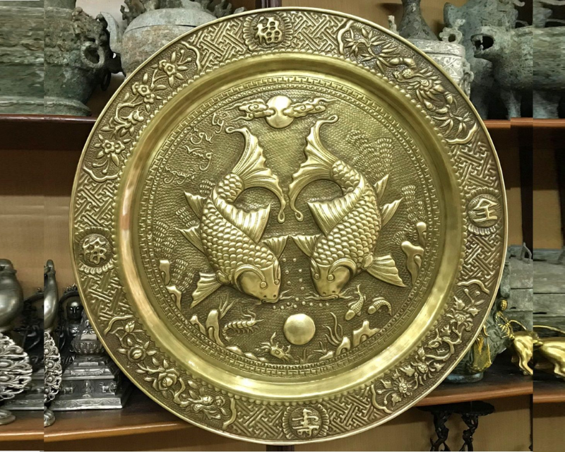 Ý nghĩa tranh Cá Chép và cách treo tranh Cá phong thủy 30 Tranh Cá Chép trông trăng bằng đồng