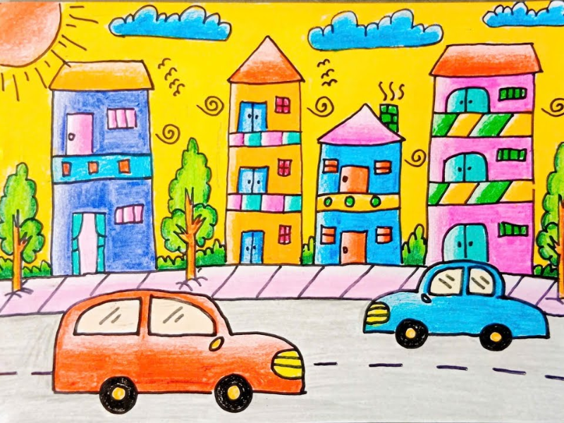 Top 299+ Mẫu tranh vẽ thành phố hiện đại đẹp, sang trọng 5 Tranh thành phố màu sắc