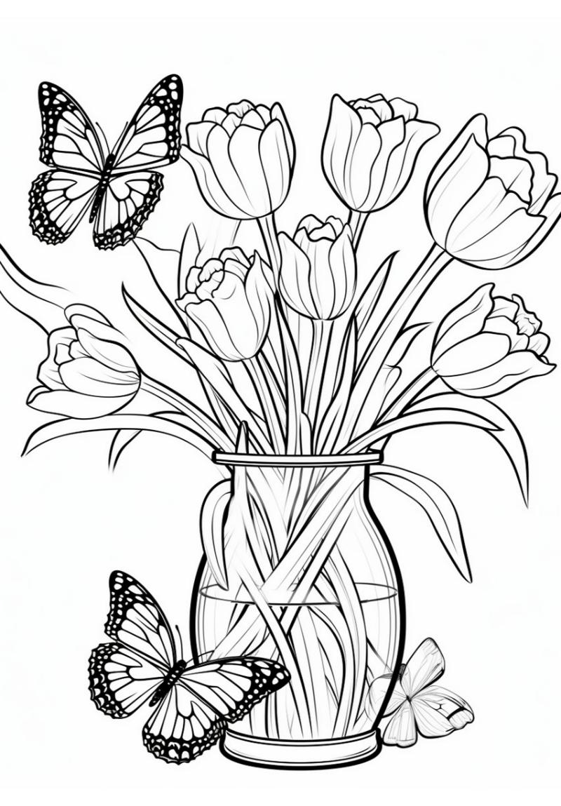 200+ Mẫu tranh tô màu con bướm dễ thương cho bé 18 Butterfly and flowers coloring page