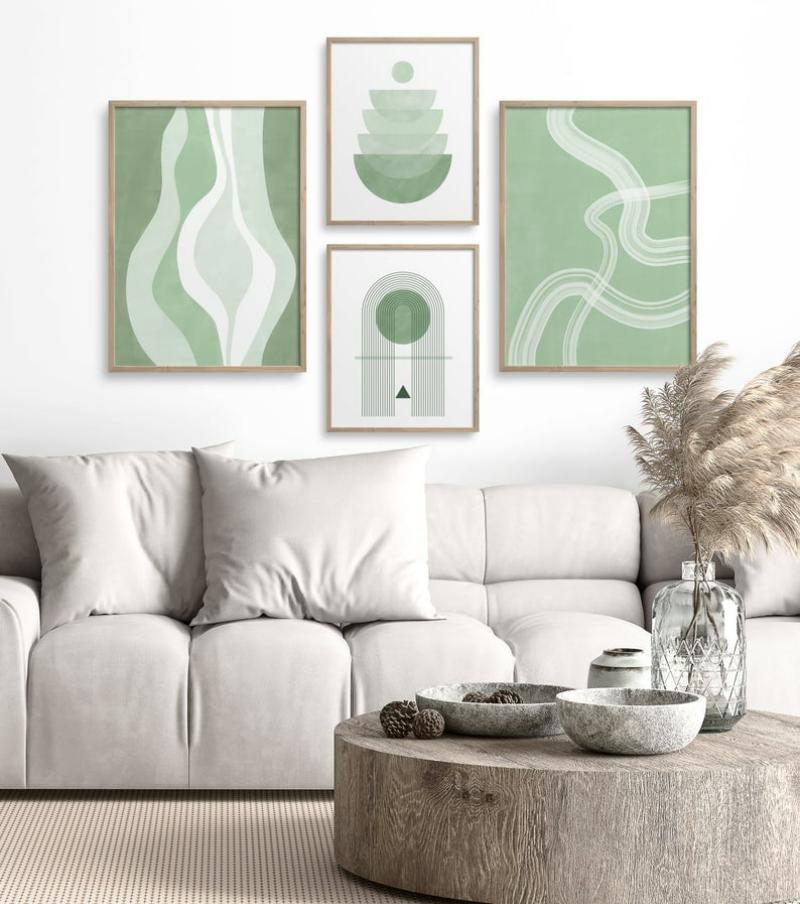 105+ mẫu tranh Minimalism tối giản đẹp, độc đáo sang trọng hiện đại 18 Bộ 4 tranh trừu tượng với tông xanh lá pastel, mang lại cảm giác tươi mới, yên bình và hòa hợp với thiên nhiên