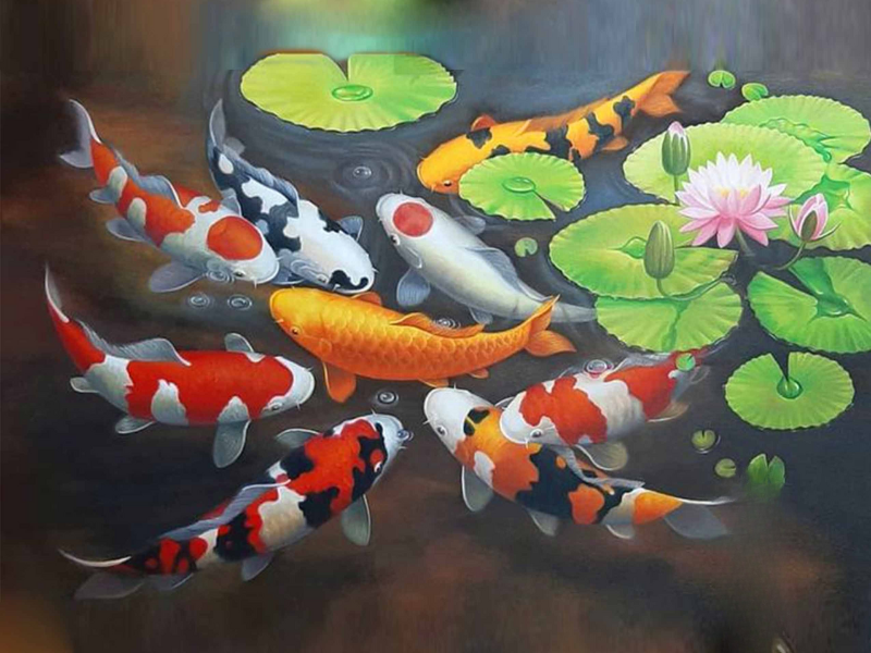 Tranh Cá Chép biểu tượng của sự kiên trì, may mắn và thăng tiến