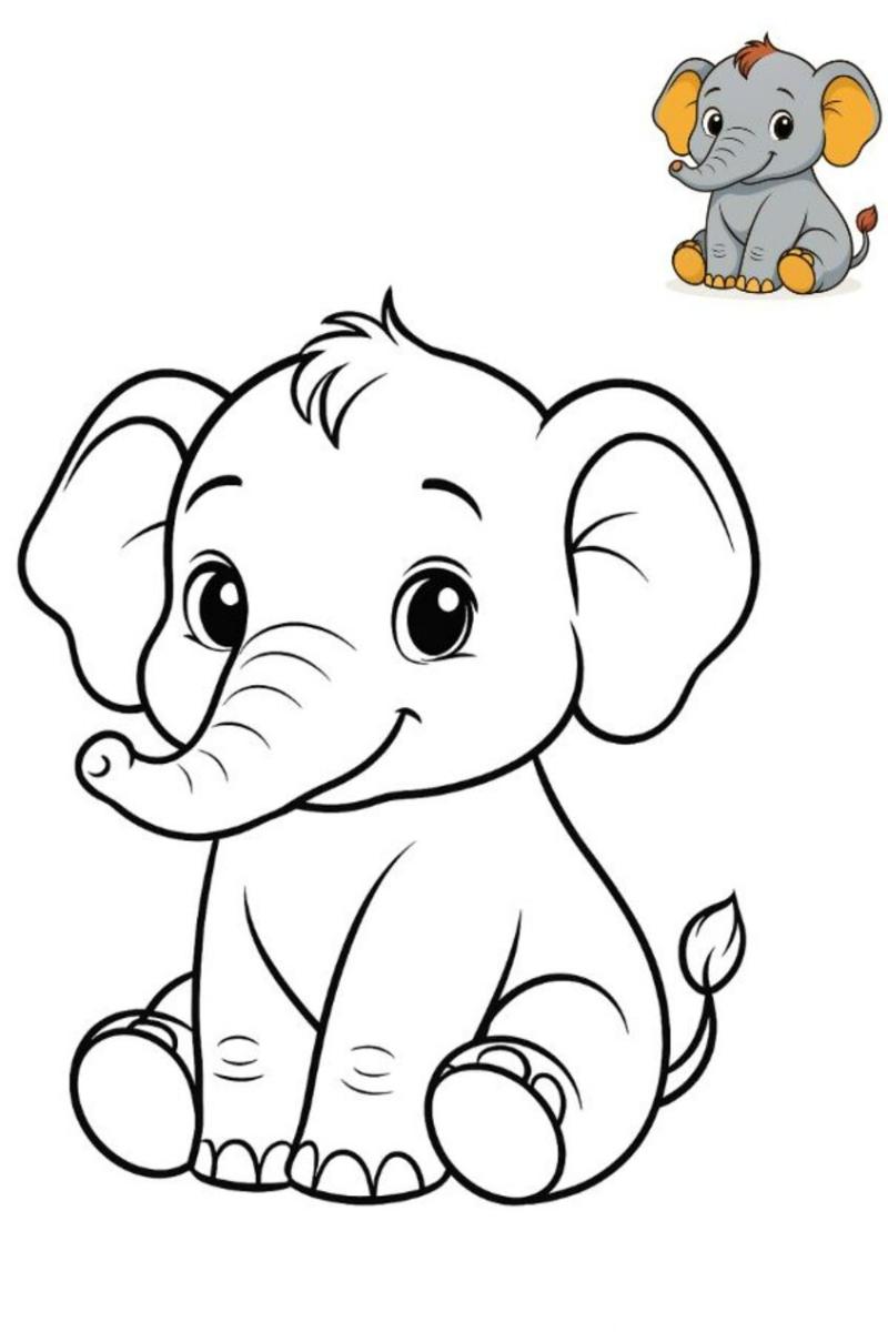 Tranh tô màu con voi đẹp dễ thương cho bé sáng tạo mỗi ngày 11 Tranh tô màu con voi dễ thương ngồi xổm với đôi chân mũm mĩm