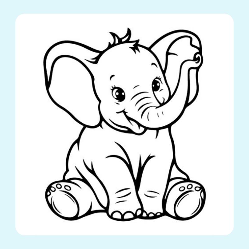 Tranh tô màu con voi đẹp dễ thương cho bé sáng tạo mỗi ngày 8 Tranh tô màu con voi ngồi bệt dáng đáng yêu đôi mắt tròn long lanh