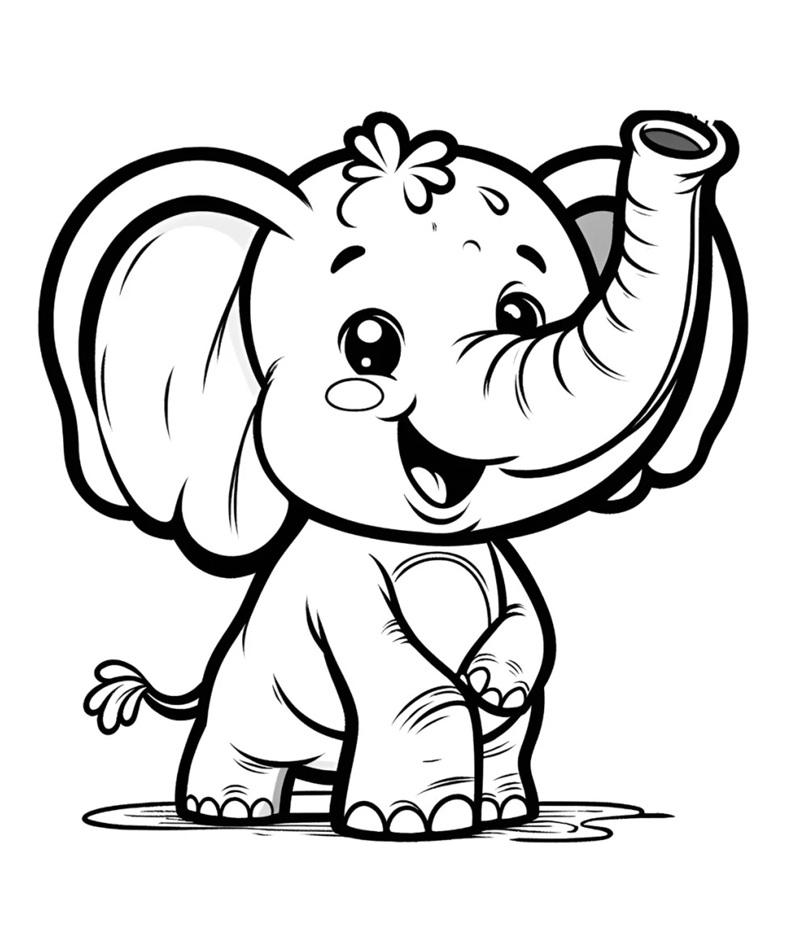 Tranh tô màu con voi đẹp dễ thương cho bé sáng tạo mỗi ngày 9 Tranh tô màu con voi đang vui đùa giơ vòi chào với nụ cười hồn nhiên