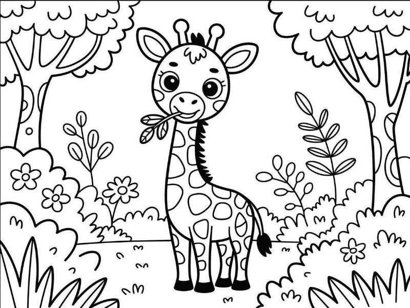 cute giraffe coloring page for kids jungle safari animal illustration vector