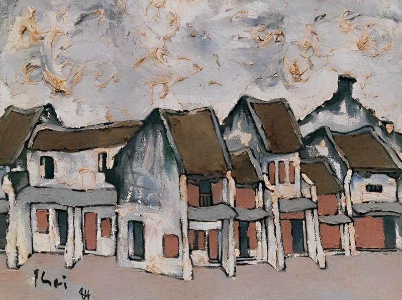 Kỹ thuật vẽ chắc khỏe với những mảng màu trầm ấm như nâu đất, vàng xỉn đã tái hiện chân thực hồn cốt của phố cổ Hà Nội những năm tháng cũ.