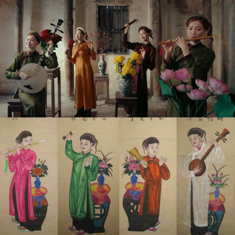 Trong một số phân cảnh của MV Bắc Bling ra mắt tháng 3/2025, Hòa Minzy hóa thân thành hình ảnh 4 thiếu nữ gợi nhắc về bộ tranh Tố nữ kinh điển của dòng tranh Đông Hồ