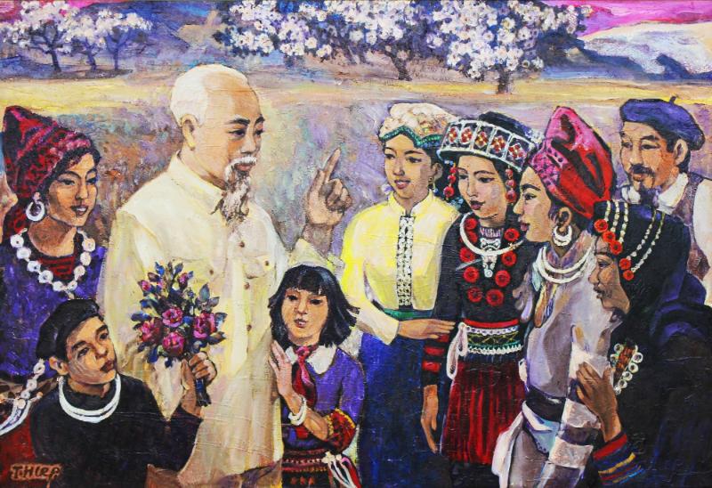 Hình ảnh Bác Hồ hiền từ giúp không gian trở nên trang nghiêm, ấm áp và đầy cảm hứng