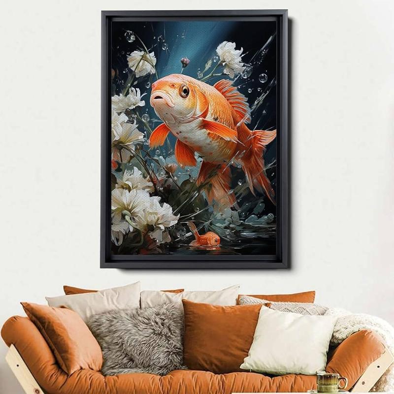 Hình ảnh cá Koi bơi lội thanh thoát, mang lại cảm giác an nhiên, yên bình cho không gian sống