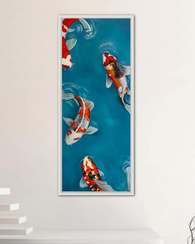 Tranh cá Koi hoa anh đào, mang vẻ đẹp tinh tế và giá trị tinh thần sâu sắc