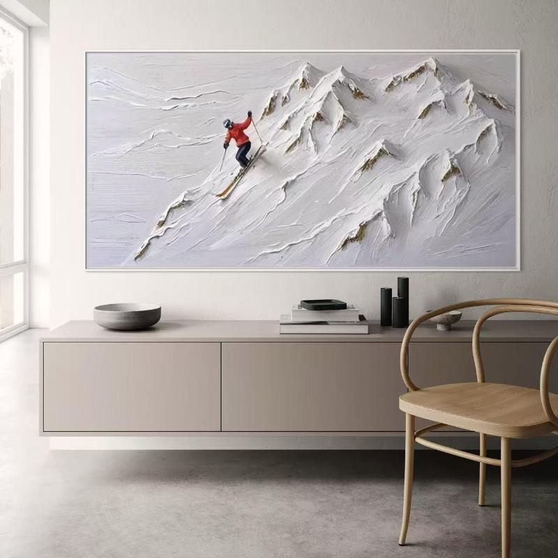 Tranh 3D hiện đại khắc họa một vận động viên trượt tuyết, mang lại cảm giác sâu và chân thật, sinh động cho không gian