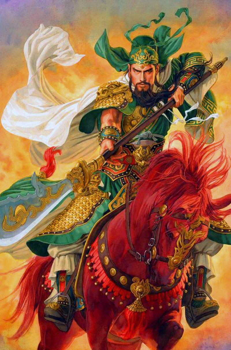 Hình ảnh Quan Công cưỡi ngựa Xích Thố, một biểu tượng kinh điển của lòng dũng cảm và ý chí tiến lên trong sự nghiệp.