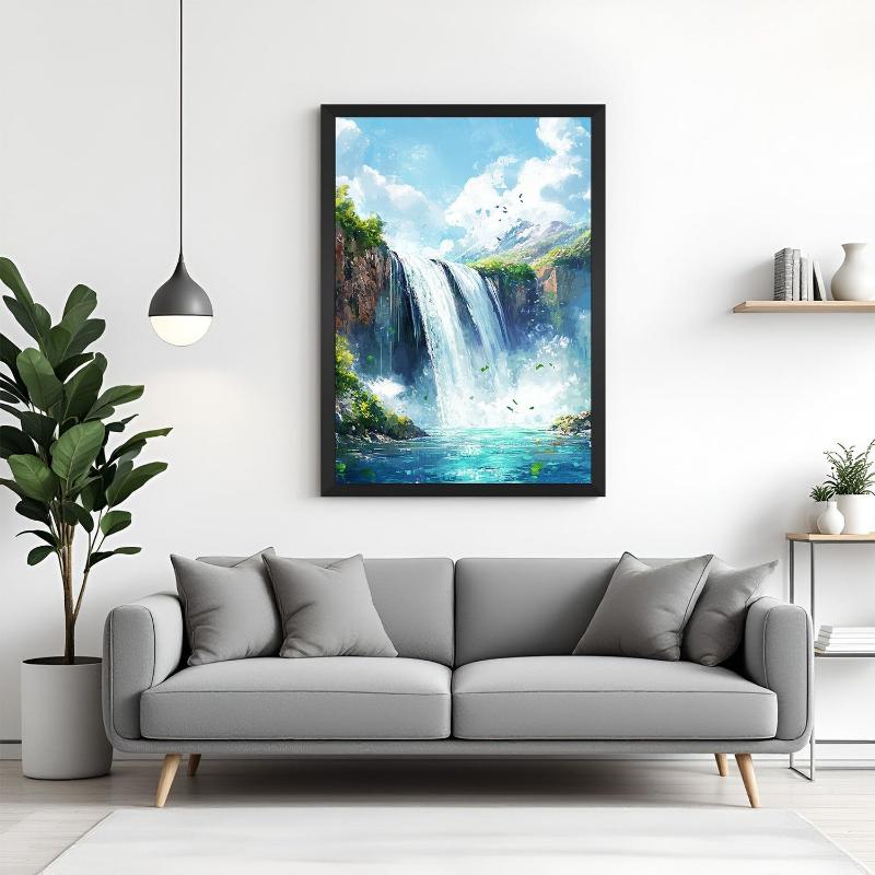 Tranh thác nước khổ ngang, làm điểm nhấn hài hòa cho khu vực bàn ăn hoặc phòng khách.