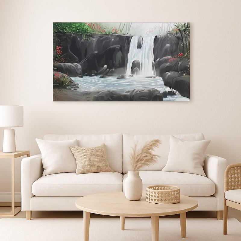 Tranh thác nước treo tường tạo chiều sâu và thu hút năng lượng tích cực cho không gian sống
