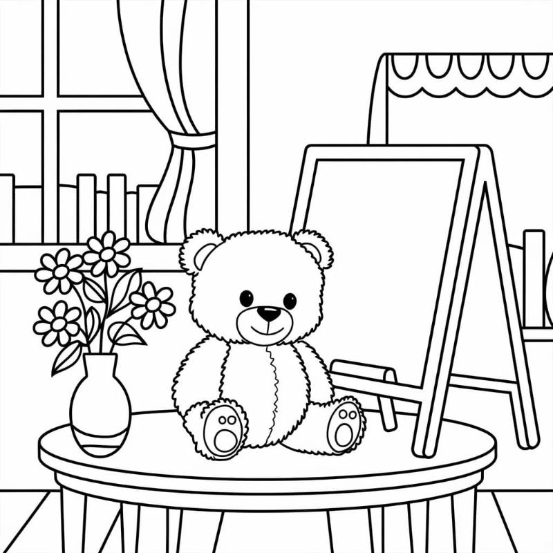 Tranh tô màu con gấu dễ thương giúp bé phát triển sáng tạo 9 Gấu bông nhỏ bé và góc học tập, sáng tạo ấm cúng.