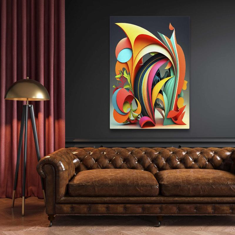 Tranh trừu tượng hình học – Nghệ thuật hiện đại, tinh tế 2 Sự hòa quyện của hình khối và màu sắc tạo nên điểm nhấn hiện đại, tinh tế cho phòng khách.