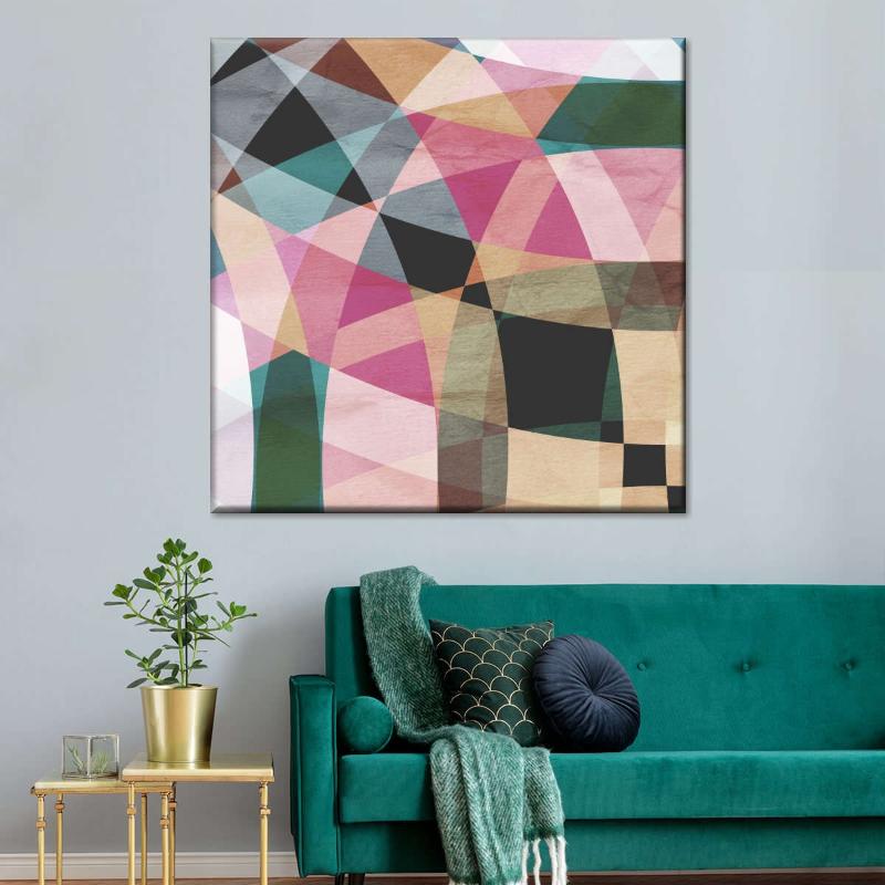 Tranh trừu tượng hình học – Nghệ thuật hiện đại, tinh tế 11 Gam màu pastel ấm áp, dịu nhẹ tạo bầu không khí tươi sáng, thư giãn cho căn phòng.