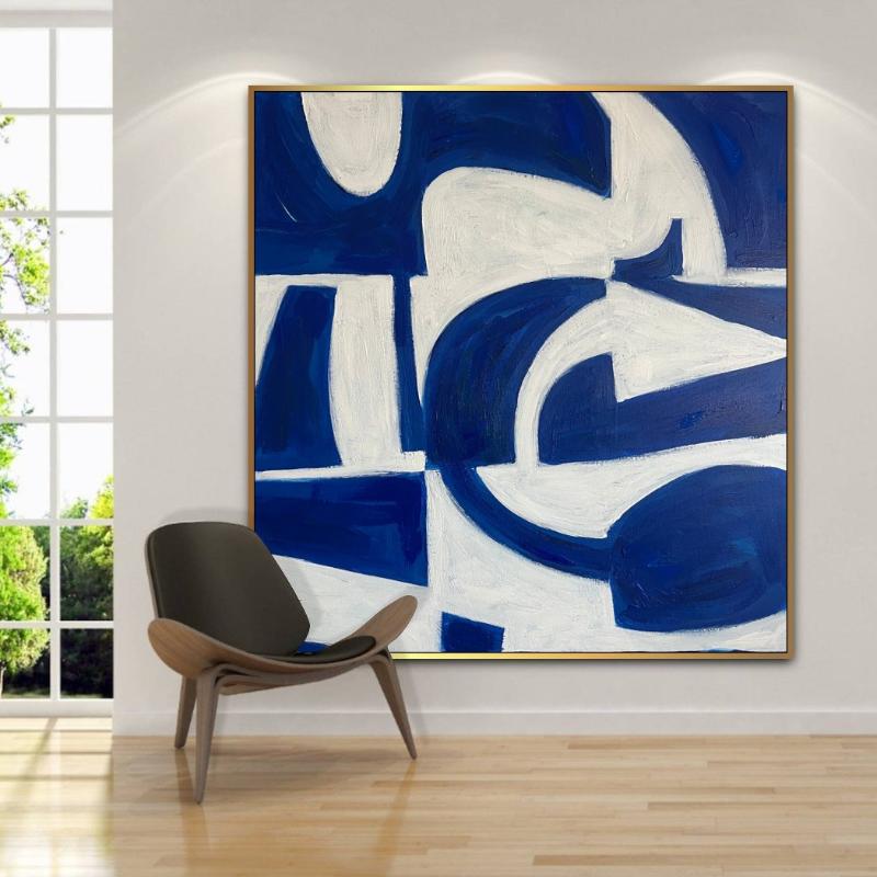 Tranh trừu tượng hình học – Nghệ thuật hiện đại, tinh tế 5 Tranh trừu tượng xanh dương mang lại cảm giác bình yên, tĩnh tại và phù hợp với không gian cần sự tập trung.