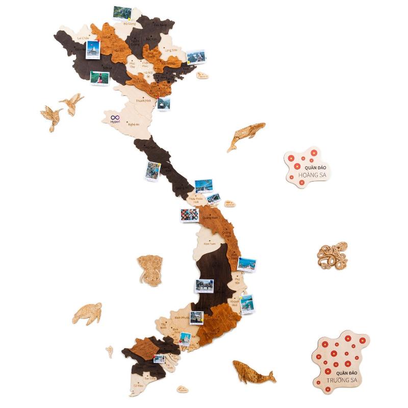 Tranh bản đồ Việt Nam - Biểu tượng nghệ thuật và tự hào dân tộc 2 Bản đồ Việt Nam gỗ khắc laser tinh xảo, thể hiện chi tiết các vùng miền và hải đảo Trường Sa, Hoàng Sa.