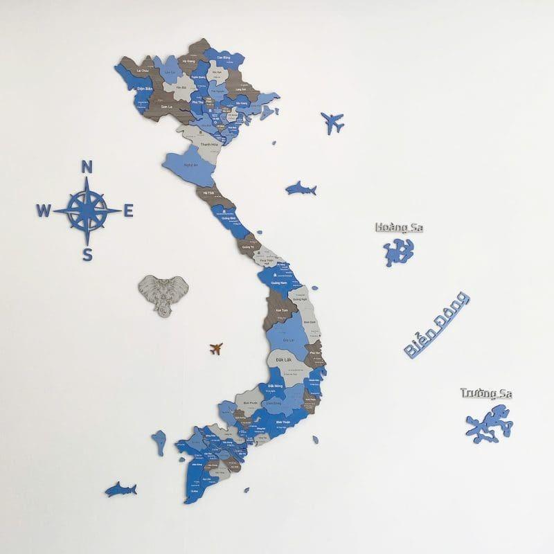 Tranh bản đồ Việt Nam - Biểu tượng nghệ thuật và tự hào dân tộc 3 Bản đồ Việt Nam được phân chia rõ ràng theo tỉnh thành, kết hợp hình ảnh Biển Đông, Hoàng Sa, Trường Sa, mang tính thẩm mỹ và giáo dục.