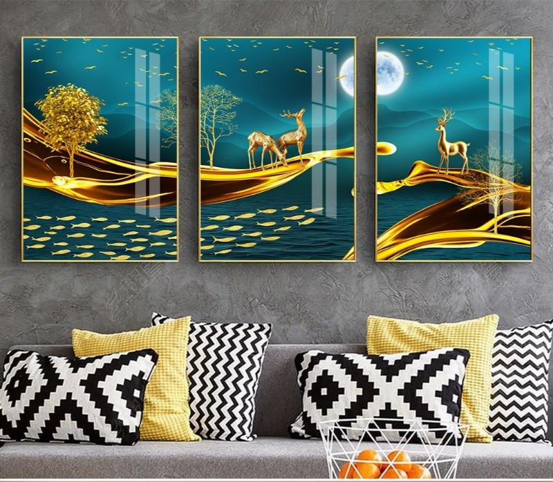 Top những bức tranh nai phong thủy đẹp, biểu tượng tài lộc 8 Bộ ba tranh nai vàng hiện đại, điểm nhấn thu hút tài lộc cho phòng khách