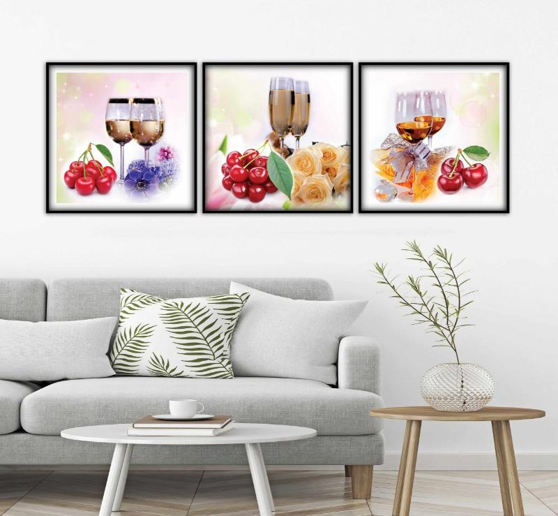 tranh 3D treo tường bình hoa trái cây mang biểu tượng phú quý đoàn viên