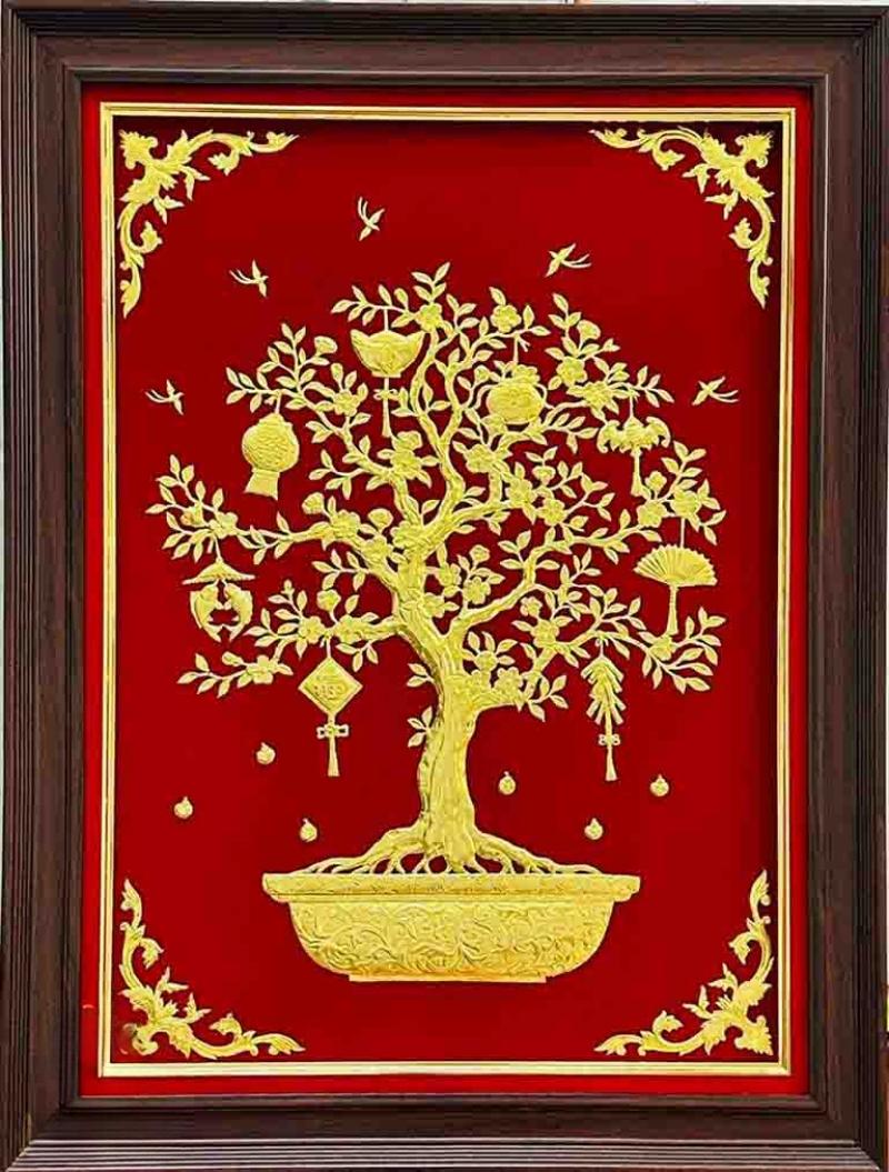 Tranh mạ vàng 24k cây Kim Tiền