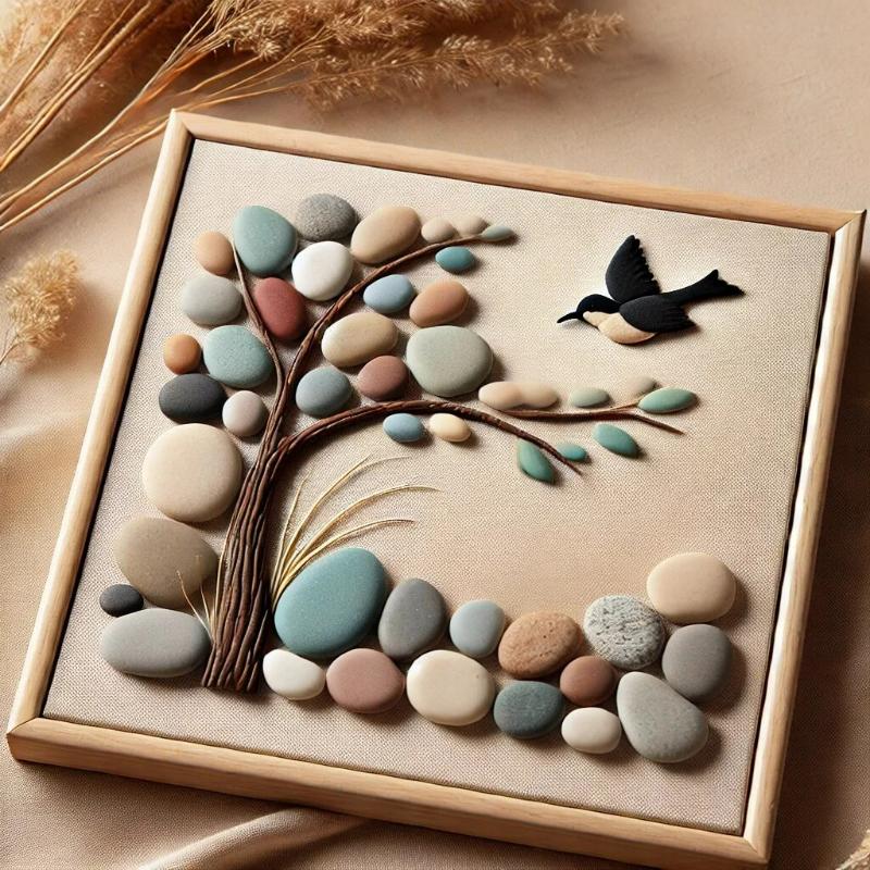 Tranh đá cuội – nghệ thuật từ tự nhiên trang trí cực tinh tế 2 Tranh đá cuội cây lớn nhiều viên đá phối màu nghệ thuật tinh tế