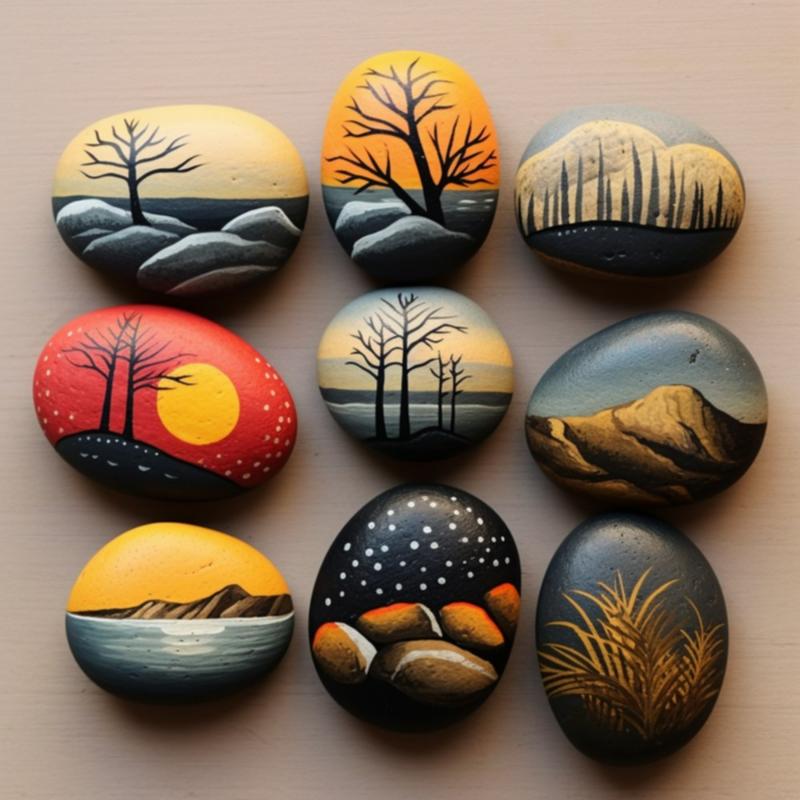 Tranh đá cuội – nghệ thuật từ tự nhiên trang trí cực tinh tế 8 Tranh đá cuội đá vẽ phong cảnh bốn mùa đầy màu sắc và sáng tạo