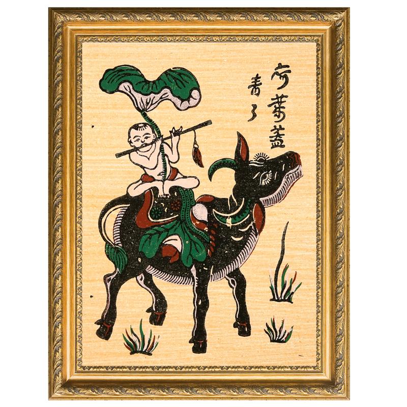 Tranh Đông Hồ Chăn Trâu Thổi Sáo và hình tượng con trâu 15 Tranh Đông Hồ Chăn Trâu Thổi Sáo trên nền giấy dó