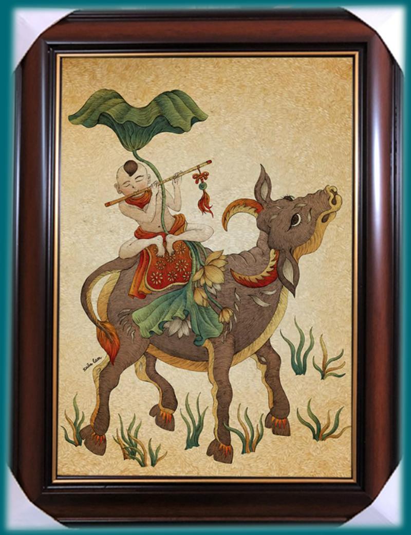 Tranh Đông Hồ Chăn Trâu Thổi Sáo và hình tượng con trâu 12 Tranh Đông Hồ Chăn Trâu Thổi Sáo khung kính
