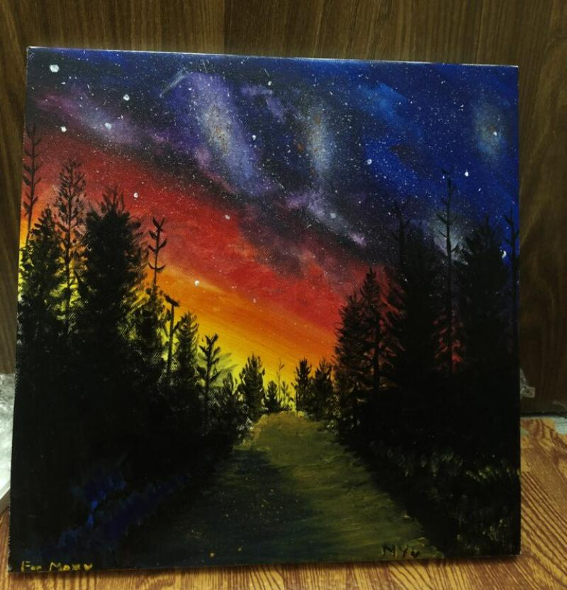 99+ Tranh Galaxy – Vẻ đẹp huyền ảo từ dải ngân hà 6 Tranh galaxy kết hợp với phong cảnh hoàng hôn/bầu trời sao mang lại sự yên bình và năng lượng tích cực