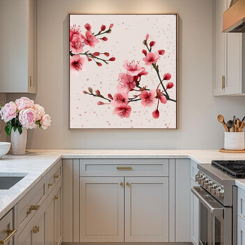 Tranh hoa đào treo trong phòng bếp, chiêu tài tiến lộc mang ánh sáng và sự thịnh vượng cho gia chủ