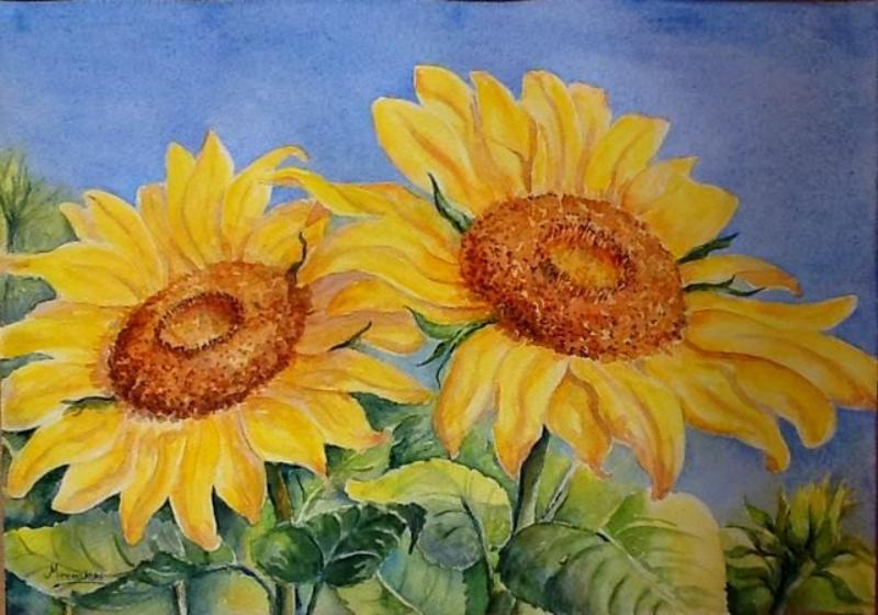 Nét cọ phóng khoáng, màu vàng nổi khối mang lại giá trị nghệ thuật cao cho mẫu tranh hoa hướng dương sơn dầu