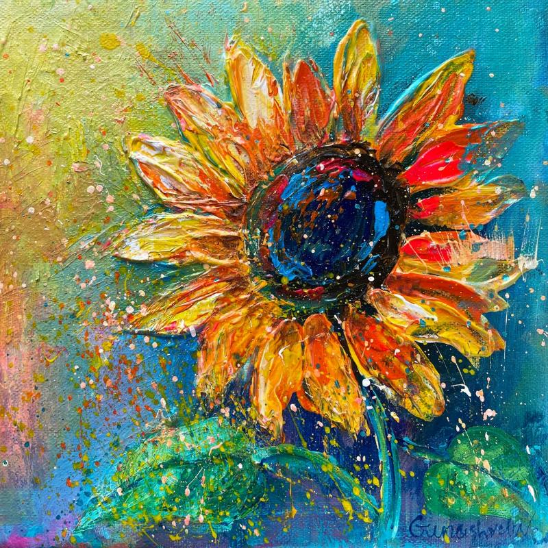 Một góc tranh hoa hướng dương với các mảng màu đậm, tạo cảm xúc mãnh liệt và nghị lực sống