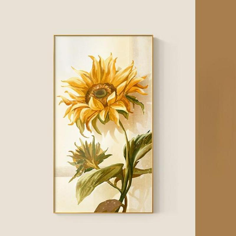 Tranh hoa hướng dương khổ đứng với một bông hoa lớn, thu hút nguồn năng lượng mạnh mẽ và tích cực cho không gian