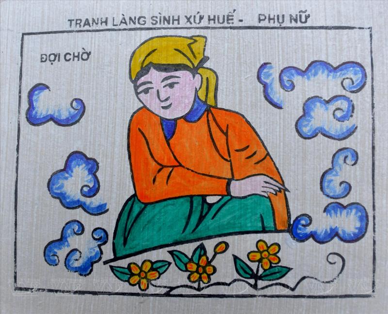 Tranh "Phụ nữ" với chủ đề "Đợi chờ", khắc họa hình ảnh người phụ nữ giản dị và tình cảm.