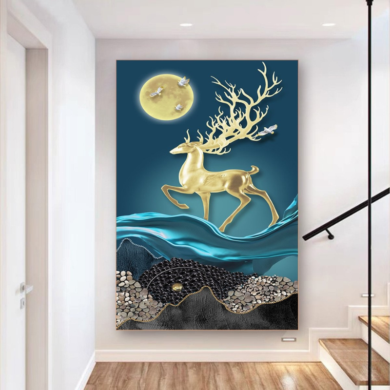 Top những bức tranh nai phong thủy đẹp, biểu tượng tài lộc 5 Nai vàng là biểu tượng chiêu tài, giữ lộc, hợp treo tại phòng khách hoặc đại sảnh