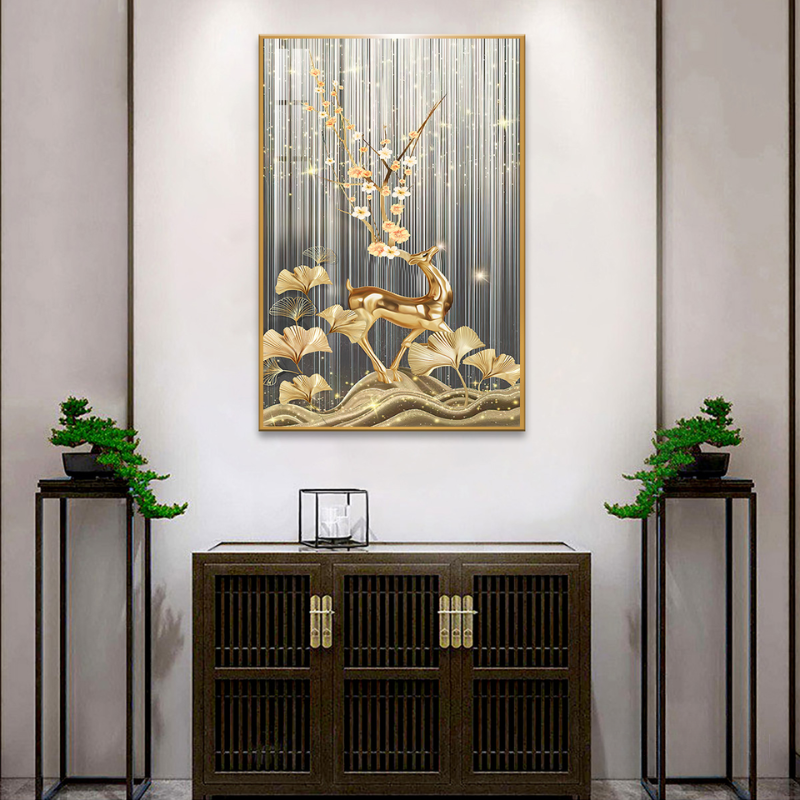 Top những bức tranh nai phong thủy đẹp, biểu tượng tài lộc 4 Tranh nai vàng treo tường nghệ thuật tượng trưng cho "lộc" (tài lộc, phú quý) và sự sung túc