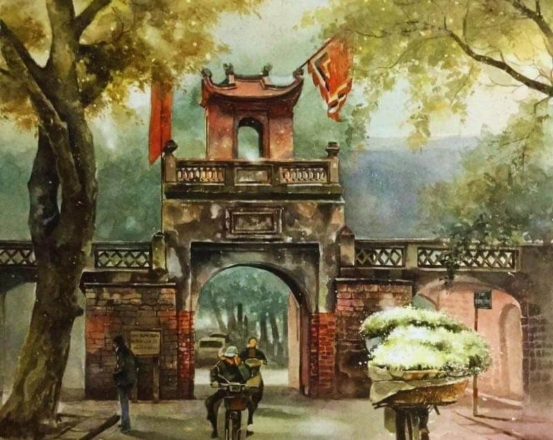 Tranh vẽ xe hoa quen thuộc của Hà Nội