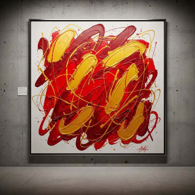 Tranh ngày Tết tác phẩm nghệ thuật trừu tượng vàng đỏ, mang ý nghĩa phát tài.