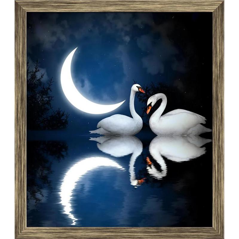 39+ Mẫu tranh thiên nga nghệ thuật đẹp, hợp phong thủy 12 Tranh đôi thiên nga dưới ánh trăng khuyết lãng mạn huyền ảo của thiên nga dưới ánh trăng, mang lại vẻ đẹp thanh lịch và cảm xúc sâu lắng cho không gian nội thất