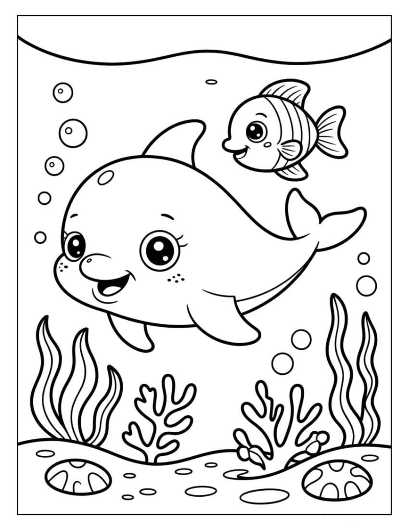 99+ Tranh tô màu con cá – Giúp bé sáng tạo & học hỏi 28 Tranh tô màu con cá heo 1