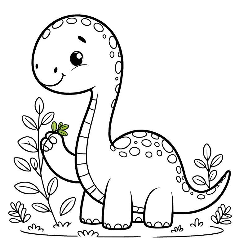 Bé học hỏi tập tính loài vật qua bức tranh khủng long cổ dài đang vươn cổ ăn lá cây